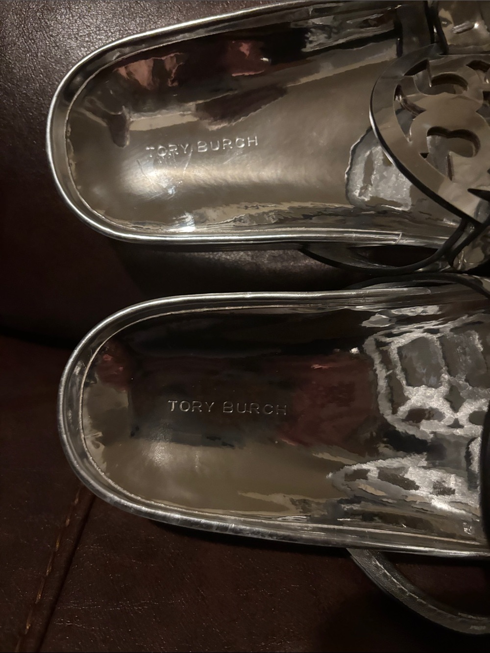 Tory Burch Metallic Silver Logo Thong Sandals - Picture 5 of 10